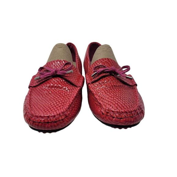 Isaac Mizrahi Leather Boat Shoes Loafers 9.5W Pink Snake Bow Slip On Barbiecore - Picture 5 of 11